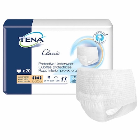 Tena Classic Unisex Adult Absorbent Underwear Pull On with Tear Away Seams Medium, 20PK 72513